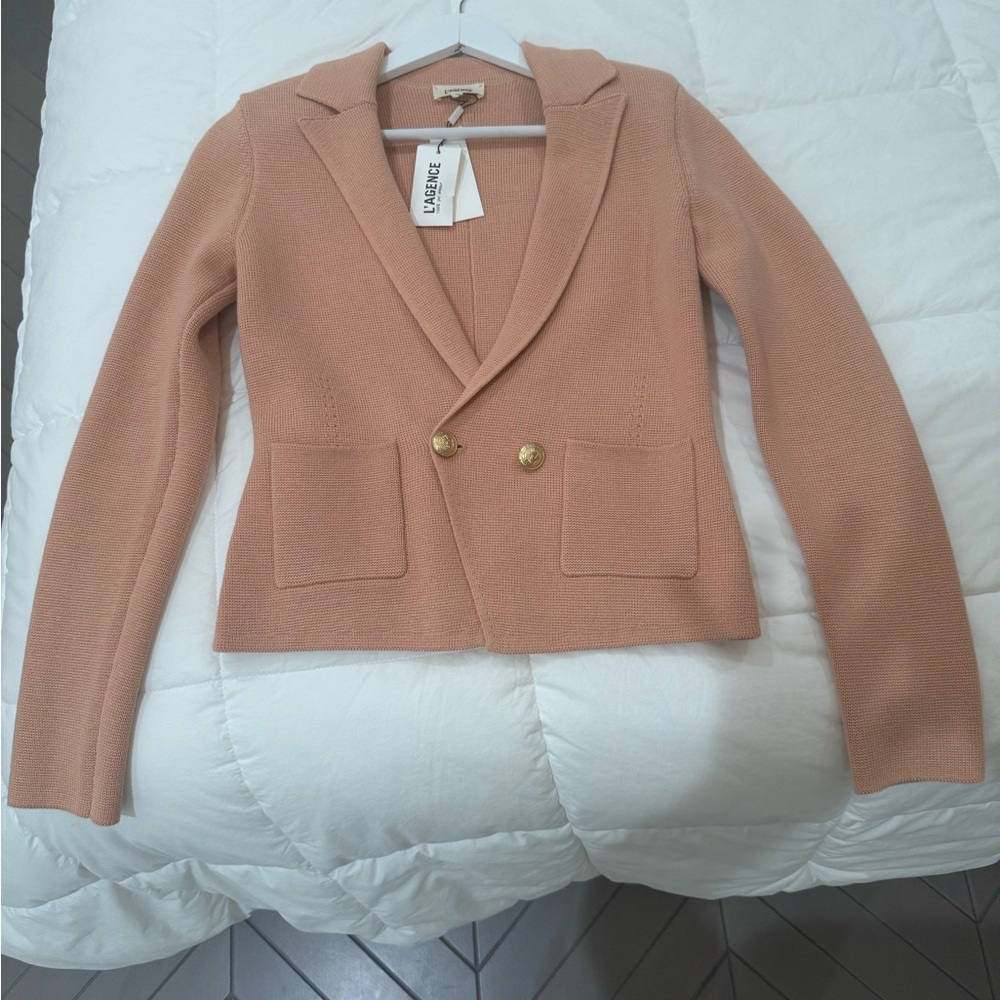 L'AGENCE Dusty Pink Knit Blazer with Gold Buttons. Original price $395